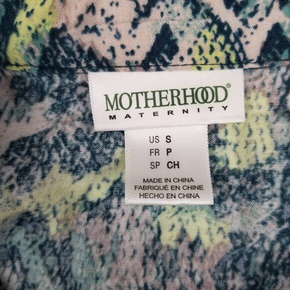 Motherhood Green  Yellow Teal Elastic Waist Tunic Short Sleeve Top Size Small - Picture 4 of 5